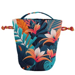 Tropical Flowers Floral Floral Pattern Patterns Drawstring Bucket Bag by Pakemis