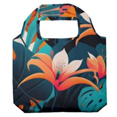 Tropical Flowers Floral Floral Pattern Patterns Premium Foldable Grocery Recycle Bag by Pakemis