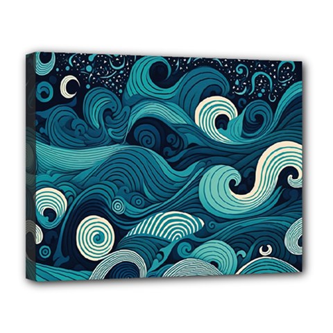Waves Ocean Sea Abstract Whimsical Abstract Art Canvas 14  X 11  (stretched) by Pakemis
