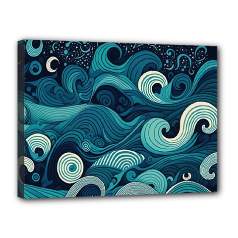 Waves Ocean Sea Abstract Whimsical Abstract Art Canvas 16  X 12  (stretched)