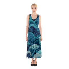 Waves Ocean Sea Abstract Whimsical Abstract Art Sleeveless Maxi Dress by Pakemis