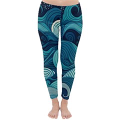 Waves Ocean Sea Abstract Whimsical Abstract Art Classic Winter Leggings by Pakemis