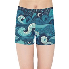Waves Ocean Sea Abstract Whimsical Abstract Art Kids  Sports Shorts by Pakemis