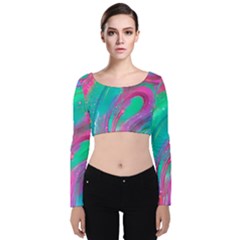 Fluid Art Background Velvet Long Sleeve Crop Top by GardenOfOphir