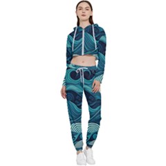Waves Ocean Sea Abstract Whimsical Abstract Art Cropped Zip Up Lounge Set