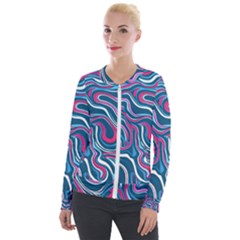 Liquid Art Pattern Velvet Zip Up Jacket by GardenOfOphir