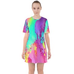 Fluid Background Sixties Short Sleeve Mini Dress