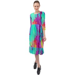 Fluid Background Ruffle End Midi Chiffon Dress