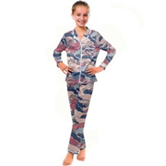 Waves Ocean Sea Water Pattern Rough Seas Kid s Satin Long Sleeve Pajamas Set by Pakemis