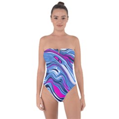 Fluid Art Pattern Tie Back One Piece Swimsuit by GardenOfOphir