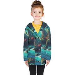Tropical Island Paradise Ocean Sea Palm Trees Kids  Double Breasted Button Coat by Pakemis