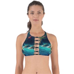 Tropical Island Paradise Ocean Sea Palm Trees Perfectly Cut Out Bikini Top by Pakemis