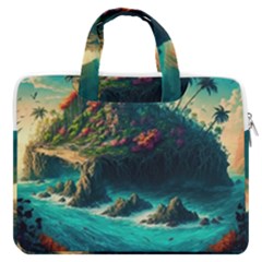 Tropical Island Paradise Ocean Sea Palm Trees Macbook Pro 13  Double Pocket Laptop Bag by Pakemis