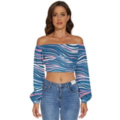 Modern Fluid Art Long Sleeve Crinkled Weave Crop Top by GardenOfOphir