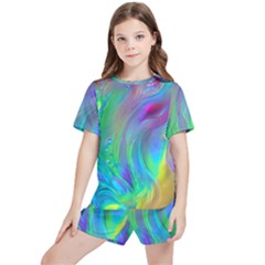 Fluid Art - Artistic And Colorful Kids  Tee And Sports Shorts Set by GardenOfOphir