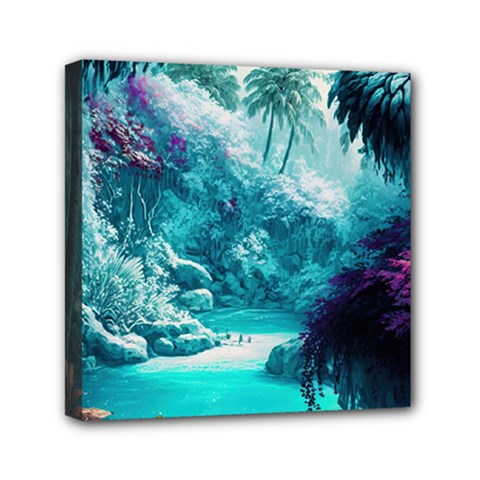 Landscape Nature Digital Art Palm Trees Paradise Mini Canvas 6  X 6  (stretched) by Pakemis