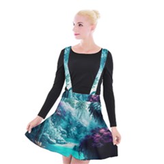 Landscape Nature Digital Art Palm Trees Paradise Suspender Skater Skirt