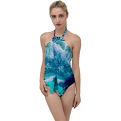 Landscape Nature Digital Art Palm Trees Paradise Go With The Flow One Piece Swimsuit by Pakemis