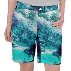 Landscape Nature Digital Art Palm Trees Paradise Pocket Shorts by Pakemis