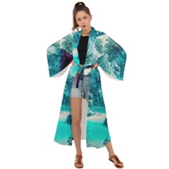 Landscape Nature Digital Art Palm Trees Paradise Maxi Kimono by Pakemis