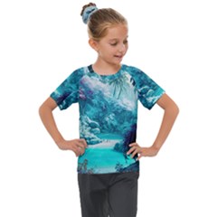 Landscape Nature Digital Art Palm Trees Paradise Kids  Mesh Piece Tee