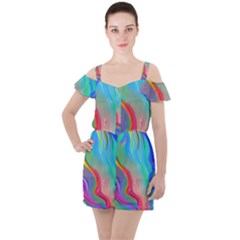 Fluid Art - Contemporary And Flowy Ruffle Cut Out Chiffon Playsuit by GardenOfOphir