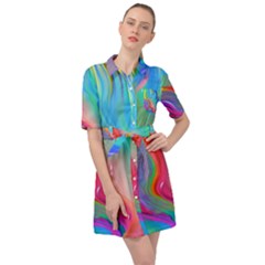 Fluid Art - Contemporary And Flowy Belted Shirt Dress by GardenOfOphir