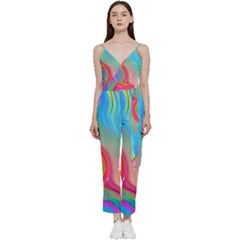 Fluid Art - Contemporary And Flowy V-neck Spaghetti Strap Tie Front Jumpsuit by GardenOfOphir