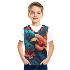 Ai Generated Tropical Flowers Floral Floral Pattern Kids  Basketball Tank Top by Pakemis