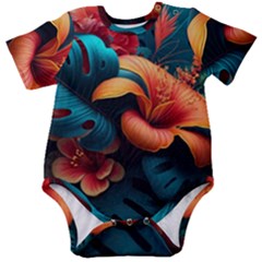 Ai Generated Tropical Flowers Floral Floral Pattern Baby Short Sleeve Bodysuit