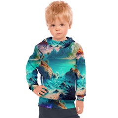 Tropical Paradise Beach Ocean Shore Sea Fantasy Kids  Hooded Pullover by Pakemis