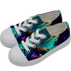 Tropical Paradise Beach Ocean Shore Sea Fantasy Kids  Low Top Canvas Sneakers by Pakemis