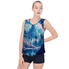 Tropical Winter Fantasy Landscape Paradise Bubble Hem Chiffon Tank Top by Pakemis