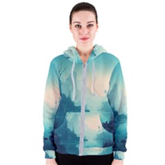 Ai Generated River Forest Woods Outdoors Women s Zipper Hoodie by Pakemis