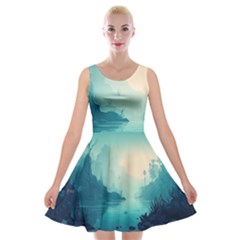 Ai Generated River Forest Woods Outdoors Velvet Skater Dress by Pakemis