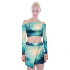 Ai Generated River Forest Woods Outdoors Off Shoulder Top With Mini Skirt Set by Pakemis