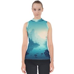 Ai Generated River Forest Woods Outdoors Mock Neck Shell Top