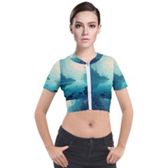 Ai Generated River Forest Woods Outdoors Short Sleeve Cropped Jacket by Pakemis