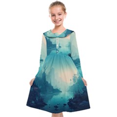 Ai Generated River Forest Woods Outdoors Kids  Midi Sailor Dress by Pakemis