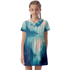 Ai Generated River Forest Woods Outdoors Kids  Asymmetric Collar Dress by Pakemis