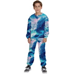 Tropical Winter Frozen Snow Paradise Palm Trees Kids  Sweatshirt Set by Pakemis