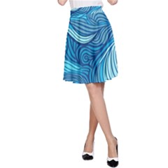 Ocean Waves Sea Abstract Pattern Water Blue A-line Skirt by Pakemis