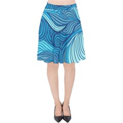 Ocean Waves Sea Abstract Pattern Water Blue Velvet High Waist Skirt