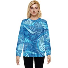 Ocean Waves Sea Abstract Pattern Water Blue Hidden Pocket Sweatshirt by Pakemis