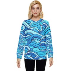 Pattern Ocean Waves Blue Nature Sea Abstract Hidden Pocket Sweatshirt by Pakemis