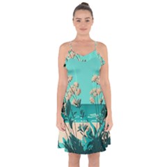 Beach Ocean Flowers Flower Floral Plants Vacation Ruffle Detail Chiffon Dress