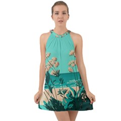 Beach Ocean Flowers Flower Floral Plants Vacation Halter Tie Back Chiffon Dress by Pakemis