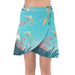 Beach Ocean Flowers Floral Plants Vacation Wrap Front Skirt by Pakemis