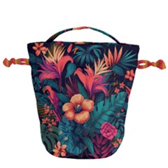 Tropical Flowers Floral Floral Pattern Pattern Drawstring Bucket Bag by Pakemis