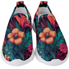 Tropical Flowers Floral Floral Pattern Pattern Kids  Slip On Sneakers by Pakemis